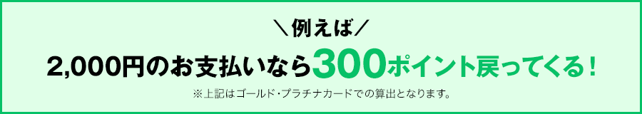 例えば2,000円のお支払いなら300ポイント戻ってくる!