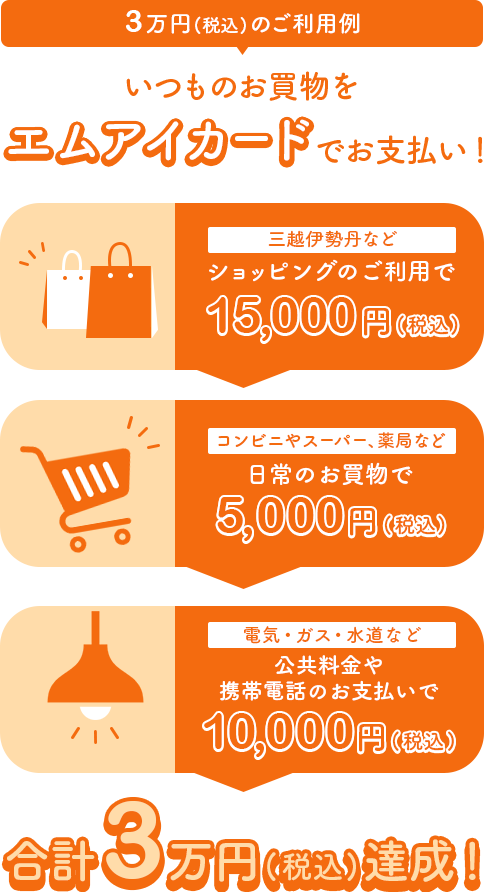 3万円のご利用例 いつものお買物をエムアイカードでお支払い！