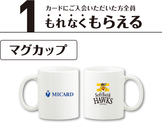 1.カードにご入会いただいた方全員もれなくもらえるマグカップ