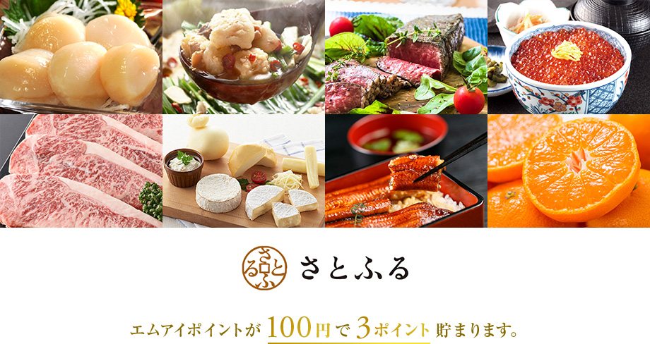 エムアイポイントが100円で3ポイント貯まります。