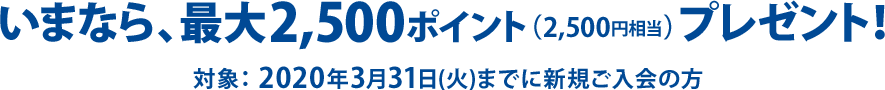 いまなら、最大1,000ポイント(1,000円相当)プレゼント! 期間:2020年3月31日(火)まで